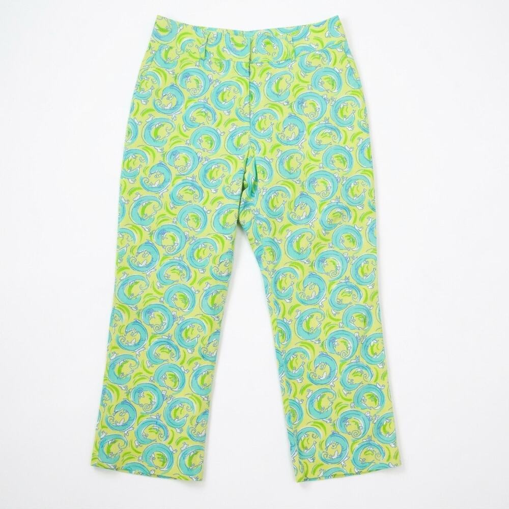 Lilly Pulitzer White Label Leapin Lizard Crop Pants Aqua Green Size 4